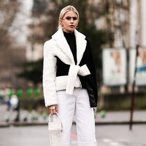 SOLD!! Saks Potts 2 tone shearling fur coat black white size S